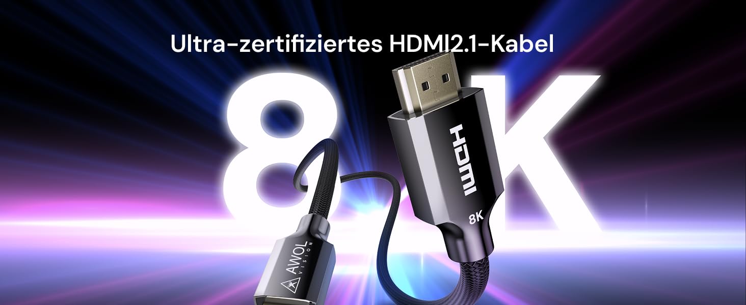 HDMI 2.1 кабель AWOL VISION 2M: 8K, 48Gbps, Ultra High Speed, сумісний з PS5/Xbox/TV/PC/Beamer, HC-002