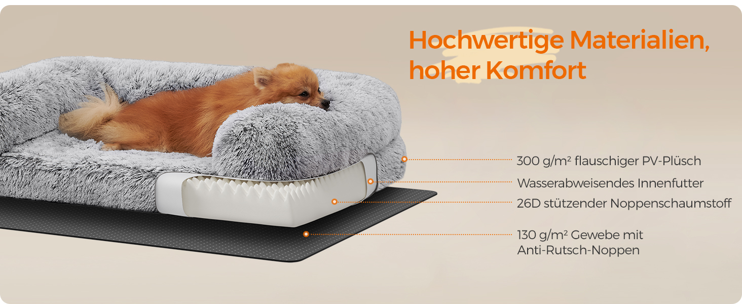 Feandrea FluffyHug лежанка для собак, розмір M, м'яка подушка для собак, килимок для мініатюрних та маленьких собак, лежанка-софа з ноппенового пінополіуретану, знімний та пральний чохол, 76 x 58 x 19 см, Ombré-Grey PGW231G01V1 M