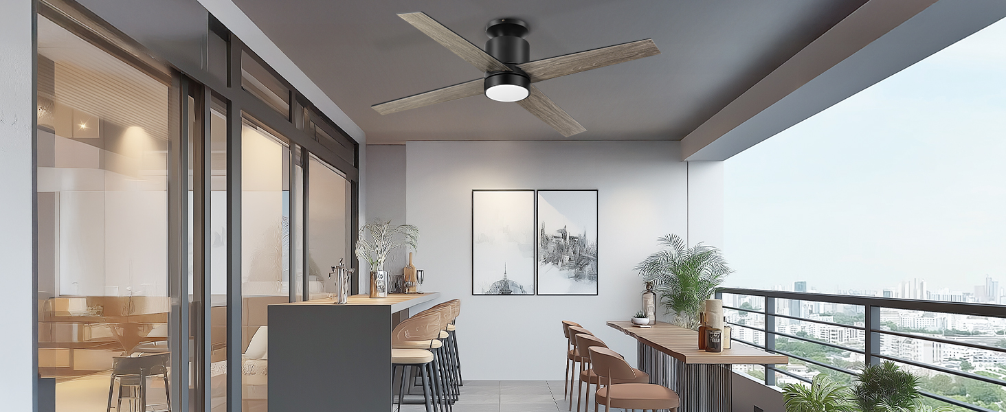 Стеляний вентилятор Ohniyou з підсвіткою та пультом керування – 96,5 см (38 дюймів). Тихий, регульований, для спальні, тераси, внутрішнього/зовнішнього використання (Чорний, сучасний)