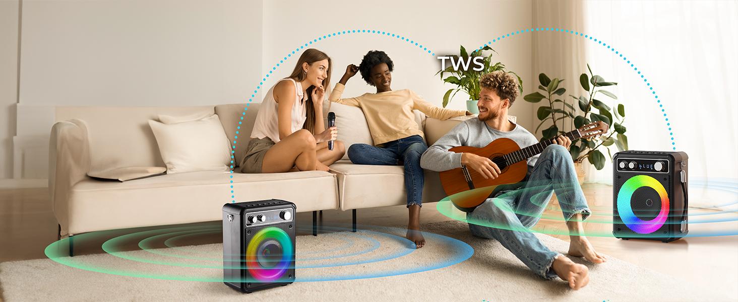 BONAOK Караоке Мікрофон для Дорослих, Портативна Караоке Машина з Bluetooth, 2 Мікрофони, 15 Вт, Підсвітка, Чорний T03