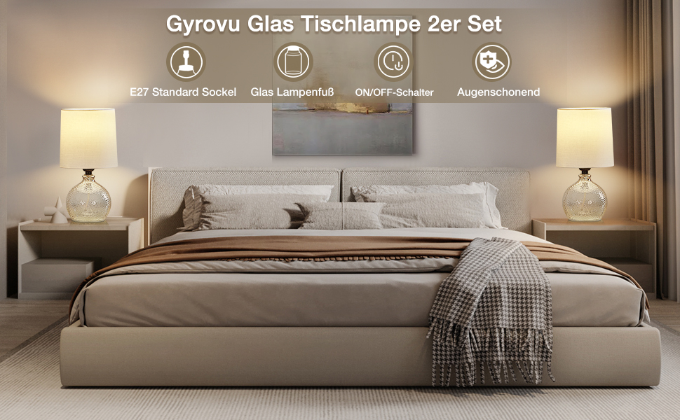 Настільна лампа GyroVu з ротангу, 2 шт. в наборі, Бохо стиль, патрон E27, для спальні, вітальні, читання