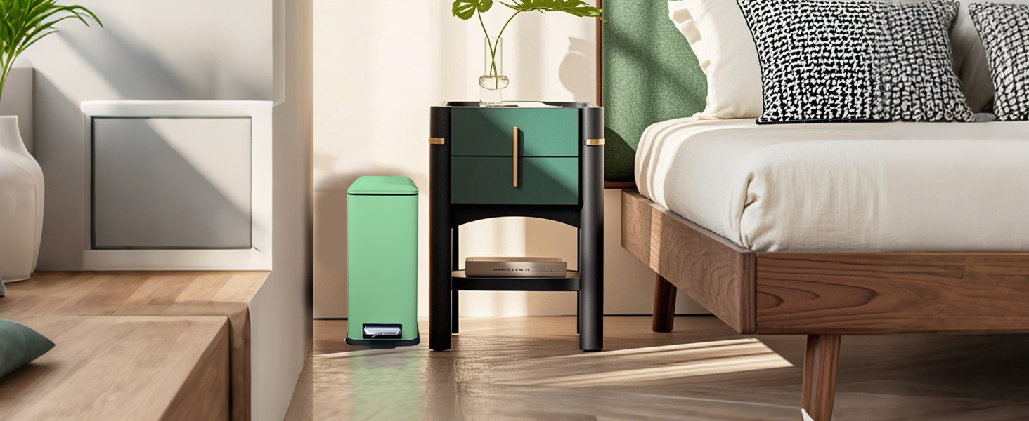 Відро для сміття кухонне 30л, нержавіюча сталь, з кришкою, внутрішній відерцем, прямокутне, зелене