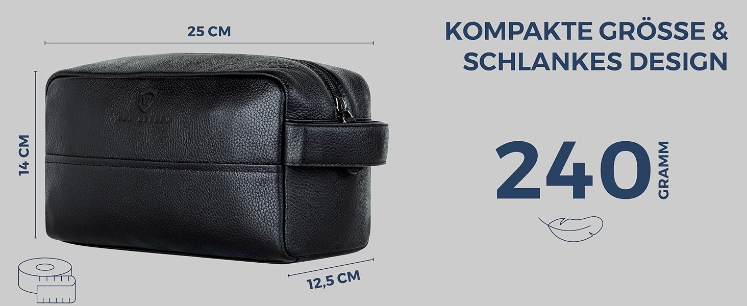 Чоловіча/Жіноча косметичка VON HEESEN з натуральної шкіри - велика дорожня косметичка, валізка для туалетних аксесуарів чорного кольору