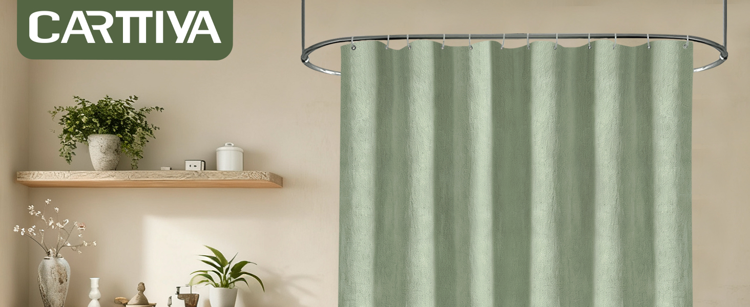 Штора для душу 180x180 см льон, зелена – водонепроникна, з антигрибковим покриттям та утяжеленим краєм, з кільцями (1 шт)