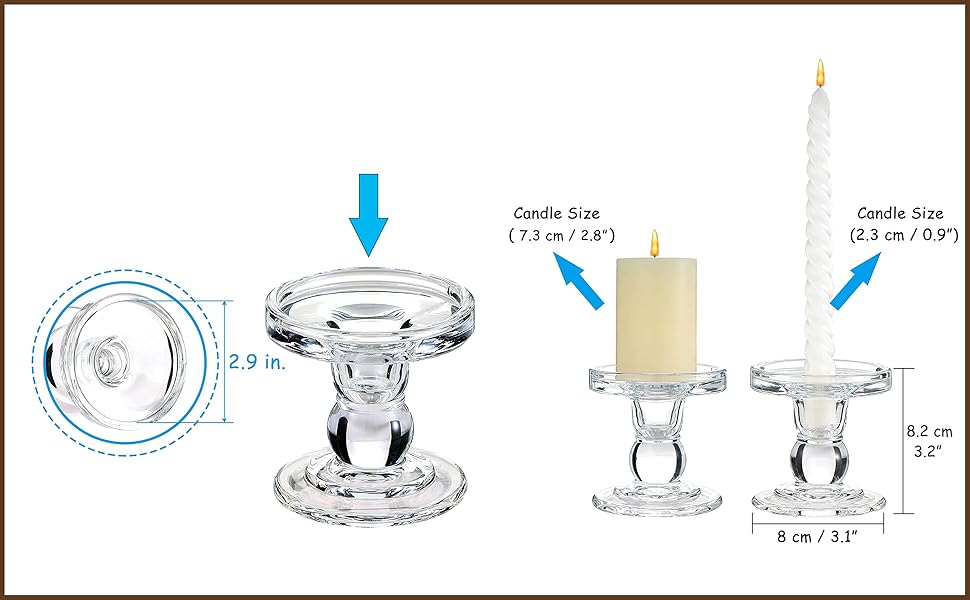 Glass Candle Holders for Pillar Candles/Taper Candles, Decorative Candle Stands, Set of 3, for Formal Events, Wedding, Church, Holiday Decorations, Table Decorations