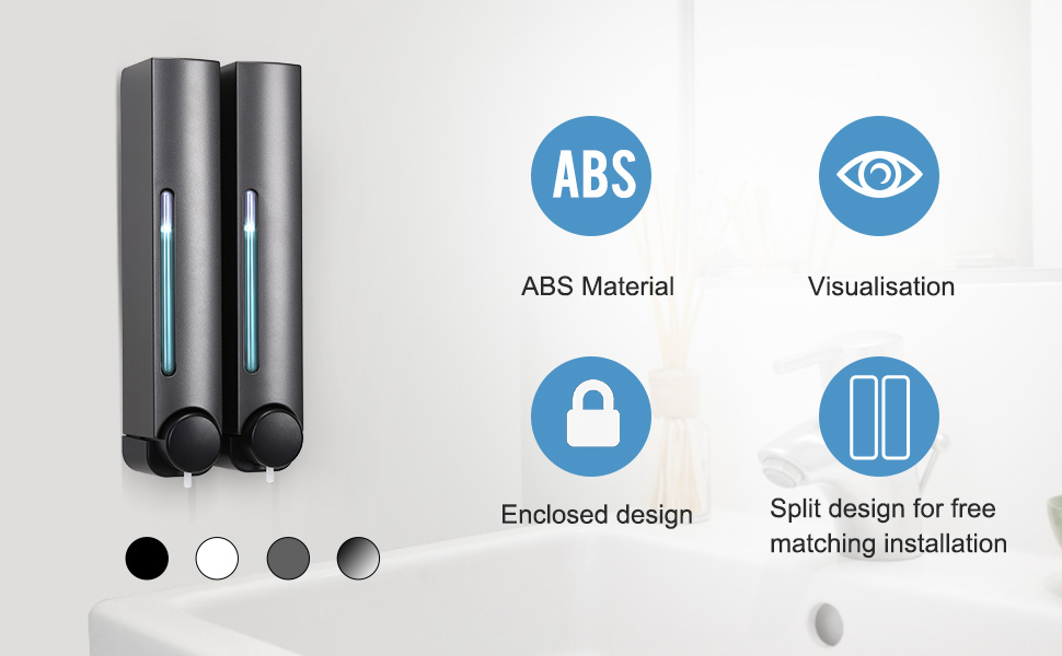 Набір дозаторів для мила та гелю для душу на стіну (2 шт, 380 мл, сірий)