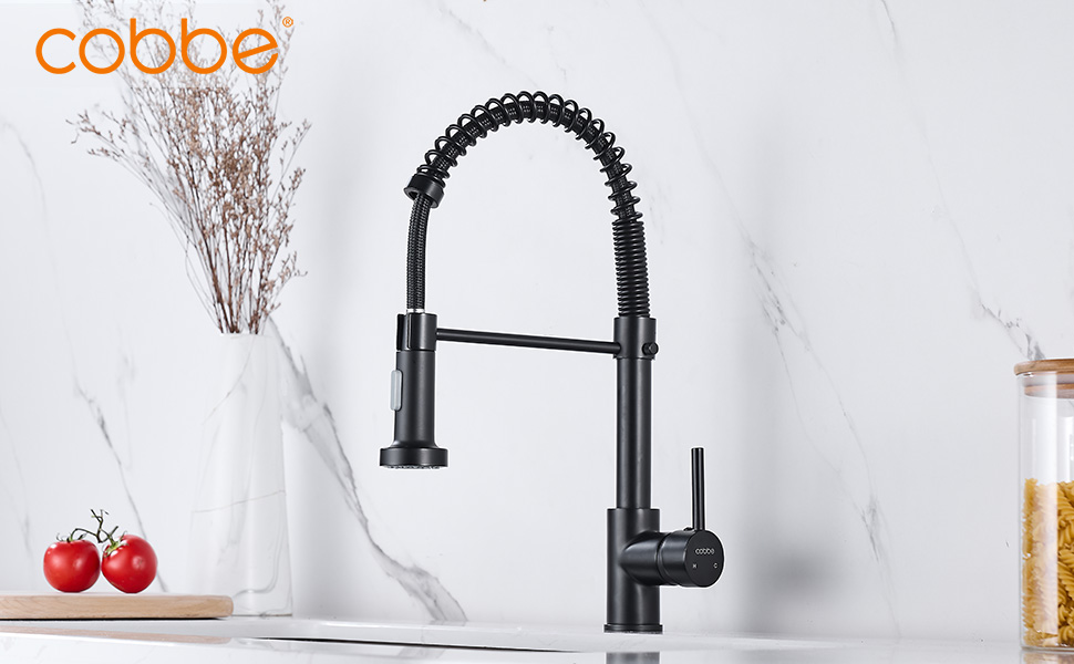 Кран кухонний Cobbe з висувним виливом та душем, 2 режими, поворотний 360°, високий тиск, чорний