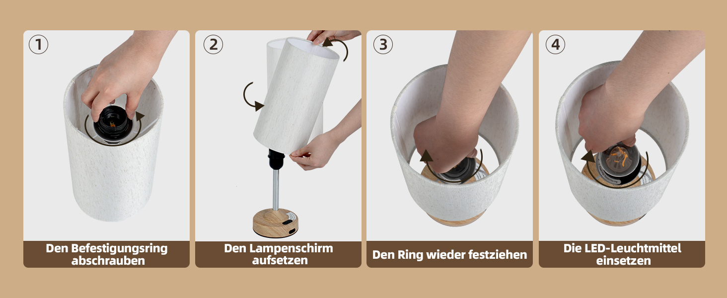 Нічна лампа EZVALO з сенсорним димером, LED акумуляторна настільна лампа 4000mAh, USB-C, тепле світло 2700K для спальні та вітальні (дерев'яний колір)