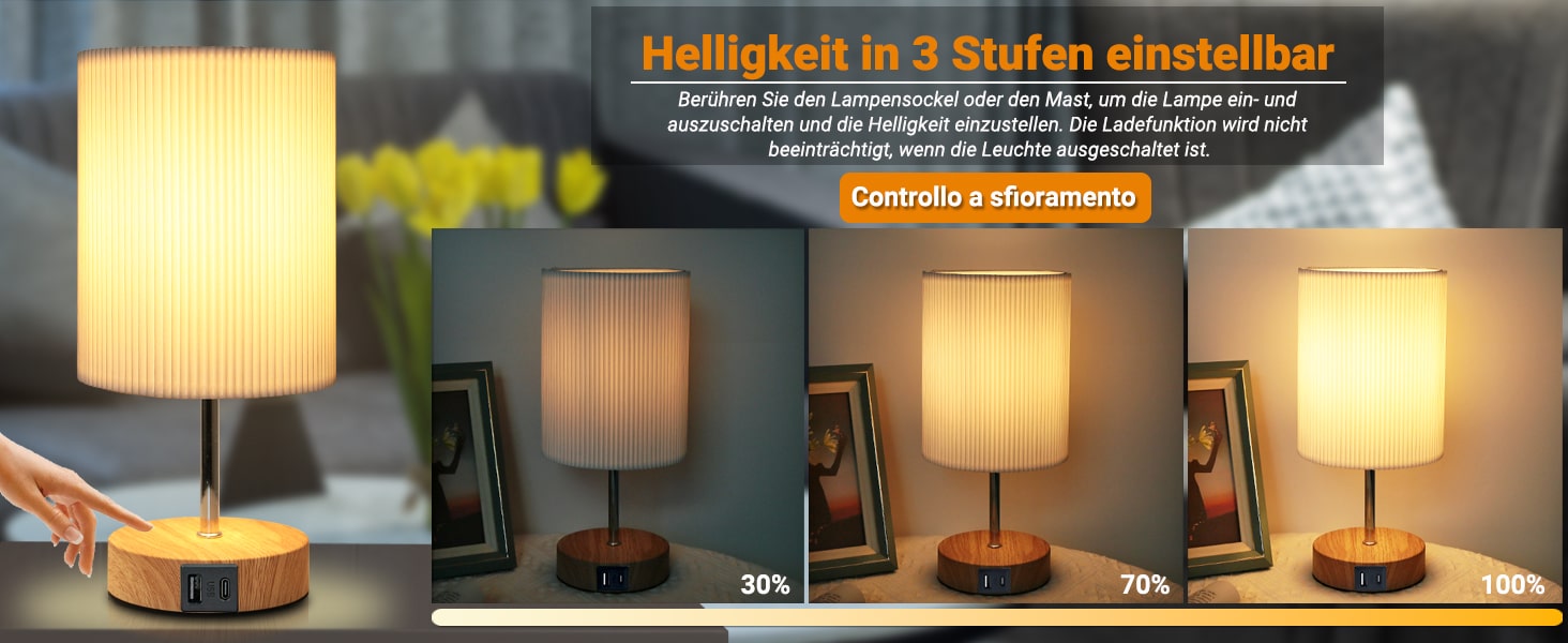 Торшер з кабелем, торшер з сенсорним керуванням, регульована яскравість, 3 рівні, настільна лампа для робочого столу, мінімалістична лампа для нічного столика, спальні, вітальні, подарунок (циліндрична, 1 шт.)