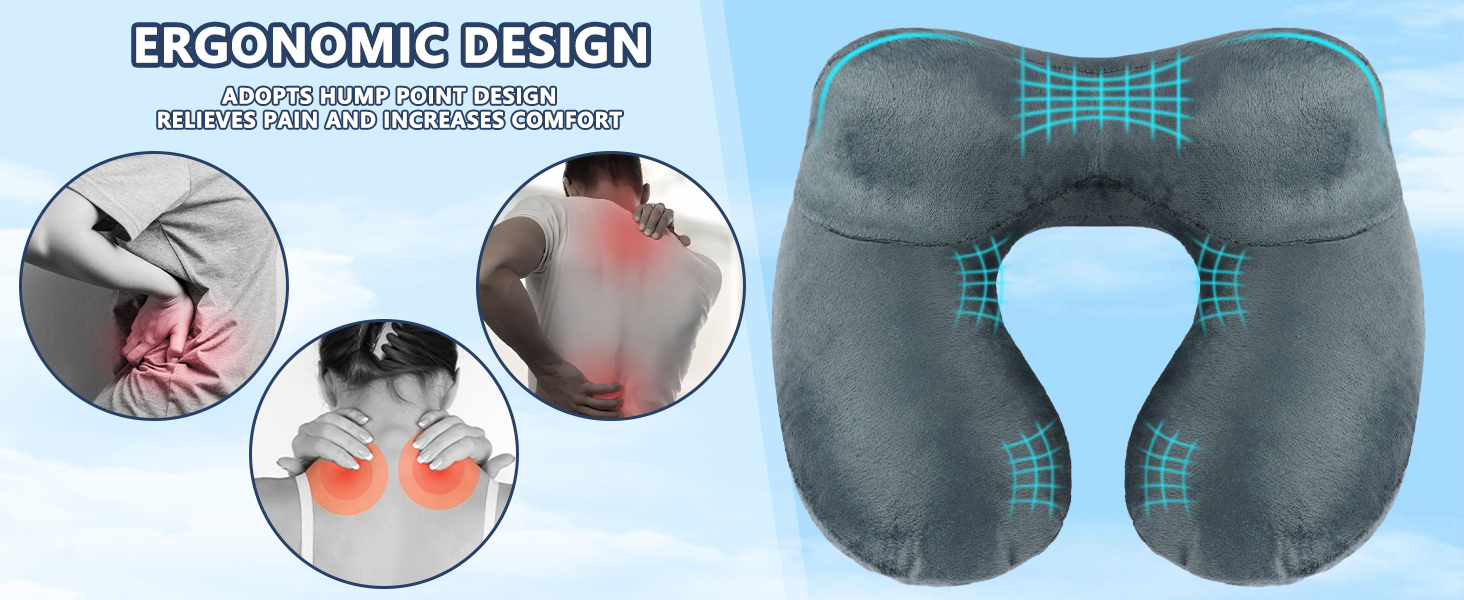 Надувна подушка для шиї Flintronic, ергономічна підголовник з м'яким знімним чохлом для шиї, підборіддя та голови, для подорожей та кемпінгу (темно-сірий) з двошаровою повітряною насадкою