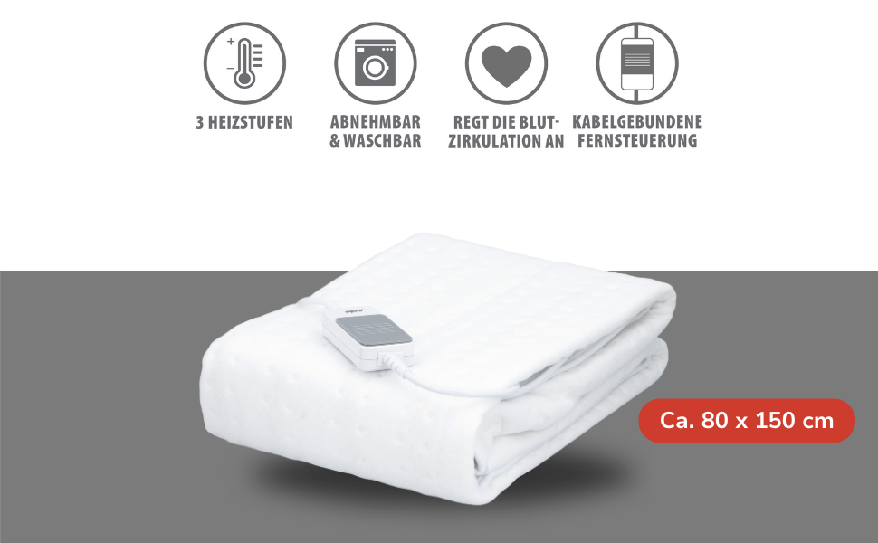 Електрична ковдра Alpina 80 x 150 см, 60 Вт, 3 режими нагріву, біла, поліестер