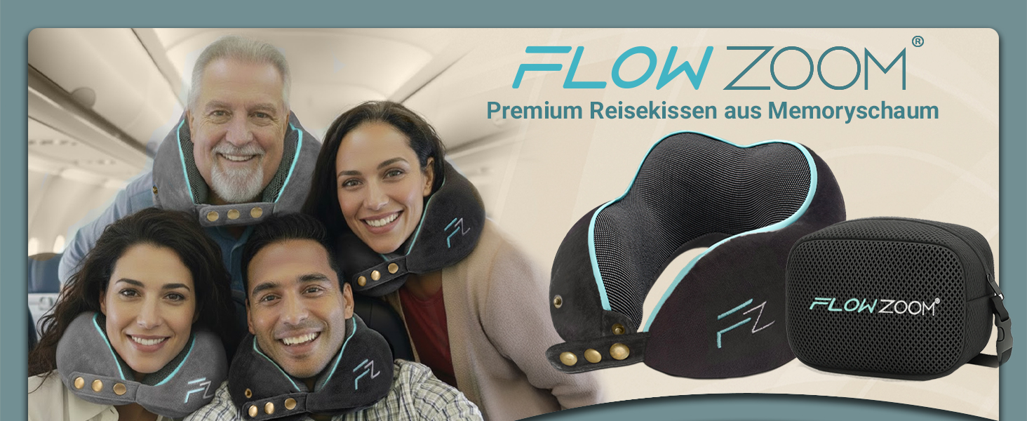 Подушка для шиї FLOWZOOM Dream Pro з додатковою бічною підтримкою та регульованим кріпленням на липучці - подушка для подорожей у літак з піною з пам'яті - з чохлом та подарунковою упаковкою - Чорний