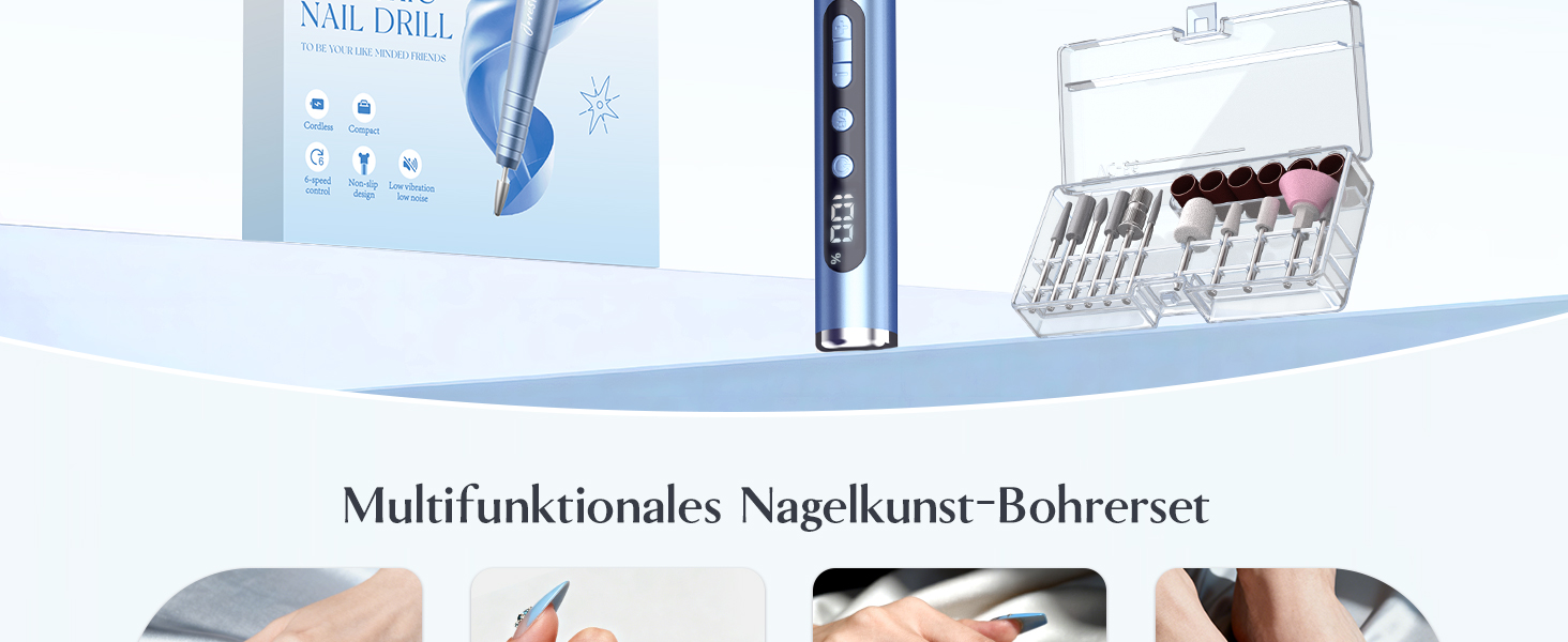 Електрична фрезерна машинка JOREST 13-в-1 бездротова, 35 000 об/хв, 6 режимів - набір для манікюру та педикюру для гелю та акрилу, для початківців, Aqua Blue