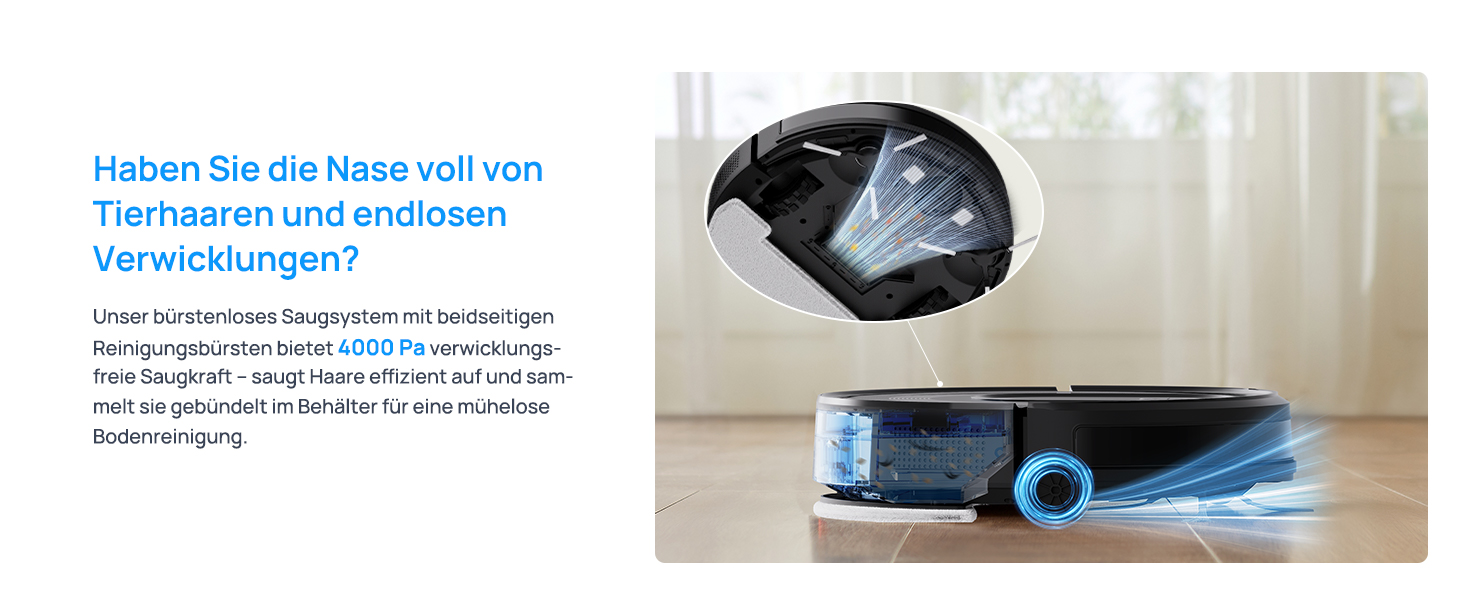 Робот-пилосос Vexilar W7 3-в-1 з функцією миття підлоги, потужність 4000Pa, сумісний з Alexa/App, для шерсті тварин, твердих підлог та килимів