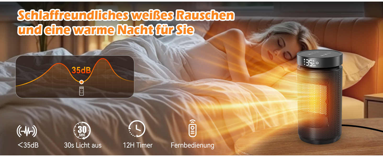 Електричний обігрівач 1500W PTC кераміка, тихий 34 dB, з термостатом, таймером 12 год та захистом від перегріву та перекидання. З пультом керування, чорний.