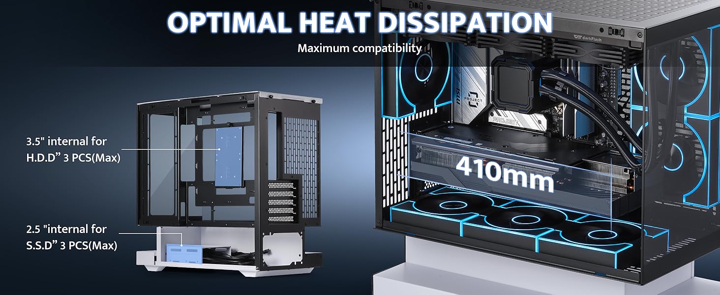 darkFlash FLOATRON F1(2025) - Корпус для ПК Micro-ATX з ефектом левітації, підтримка 360mm AIO, Typ-C, без RGB підсвітки