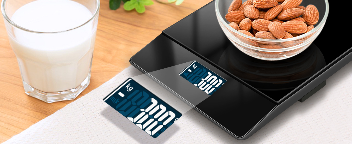 Цифрова кухонна вага з нахиленим дисплеєм, скло, точна 1г, функція тарування, водонепроникна 10кг, сенсорний екран, з батарейками - чорний