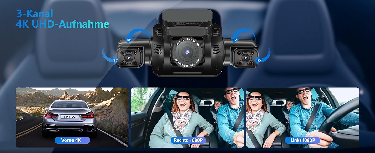 Відеореєстратор автомобільний HUPEJOS KI Dashcam V8Pro 4-камерний з монітором водія, 3K+ 3*1080P, 360°, WiFi, GPS, CPL, 128GB, 24H парковка