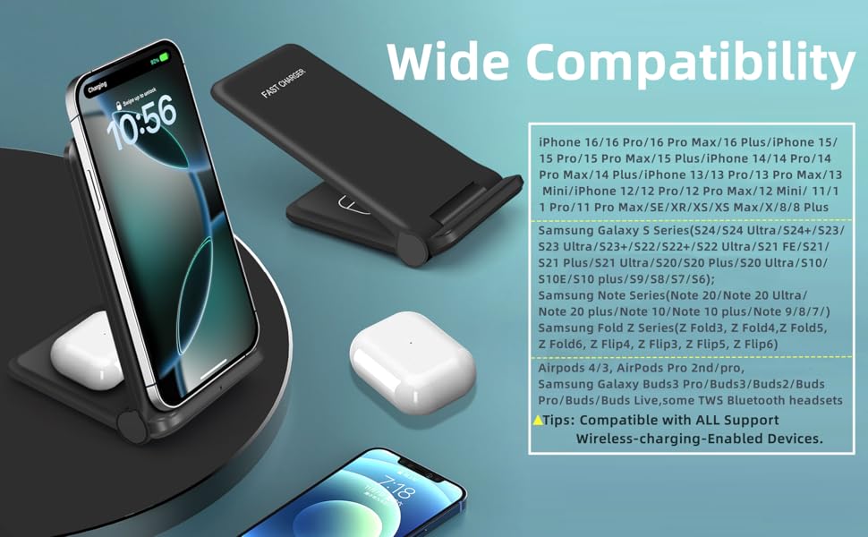 Двопортова бездротова зарядка 20W, сумісна з iPhone 16/15/Pro/14/13/12/SE/AirPods та Samsung, Pixel (білий)