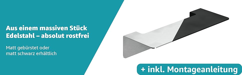 WEISSENSTEIN Badablage without Drilling from Stainless Steel - Self-Adhesive Shelf for the Bathroom - 14 x 9.5 x 5 cm (24 cm, Silver)