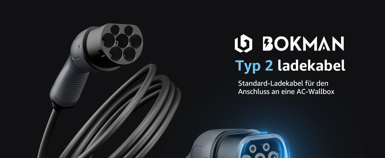 Кабель зарядки для електромобіля Bokman Typ 2, 11 кВт, 16A, 3 фази, 5 метрів, з сумкою та мікрофіброю