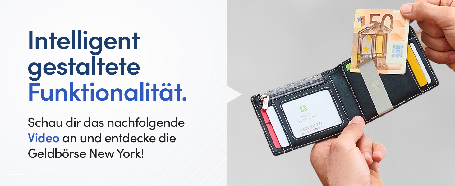 Чоловічий шкіряний гаманець Travando New York з кліпсою для грошей, RFID захистом, компактний, чорний та білий