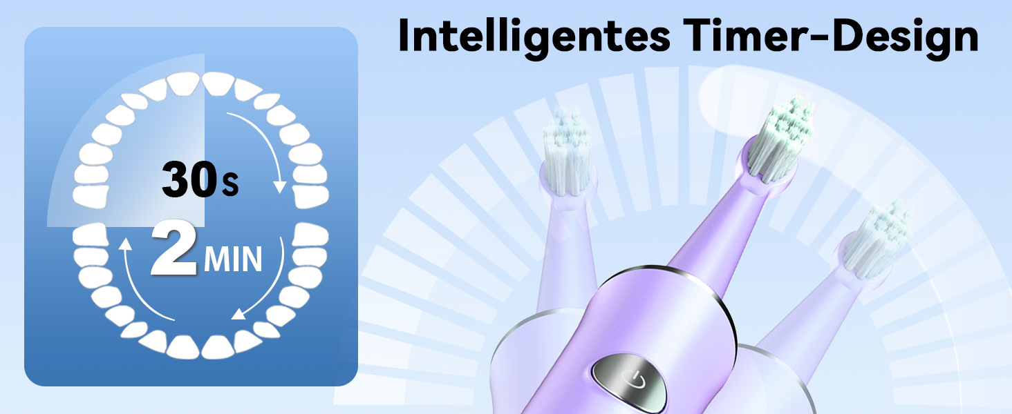 Електрична звукова зубна щітка JTF з очищувачем язика, 8 насадок, 5 режимів, функція пам'яті, таймер 2 хв, IPX7, швидка зарядка 3 год, для дорослих (блакитний) (фіолетовий + очищувач язика)