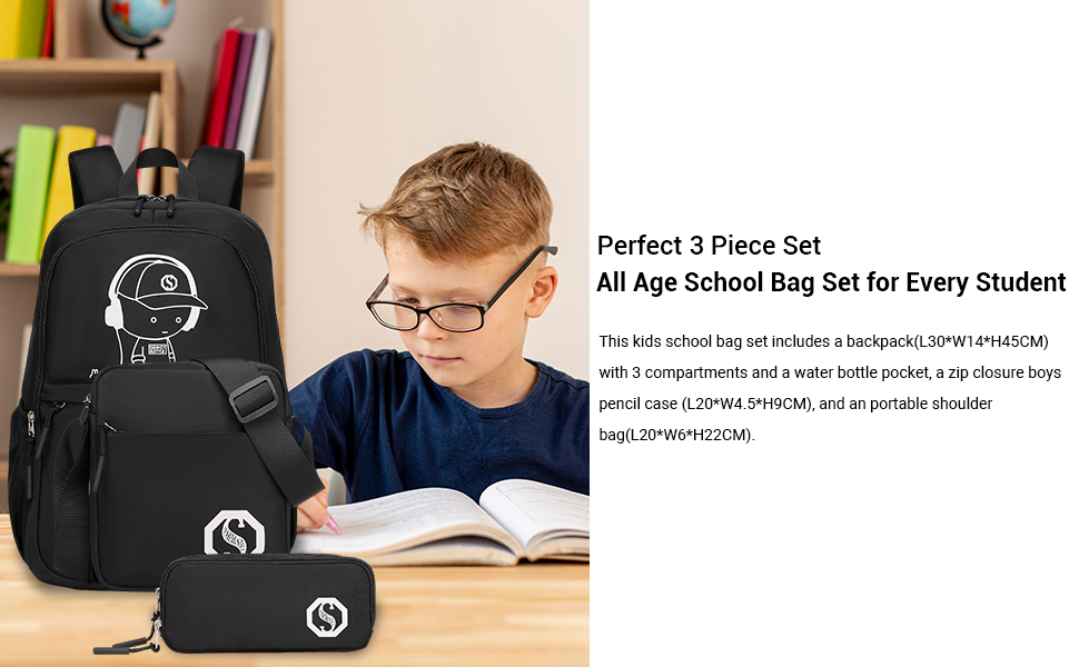 KONO Рюкзак для школи 3-в-1, Набір: рюкзак, сумка через плече, пенал, для ноутбука 15.6