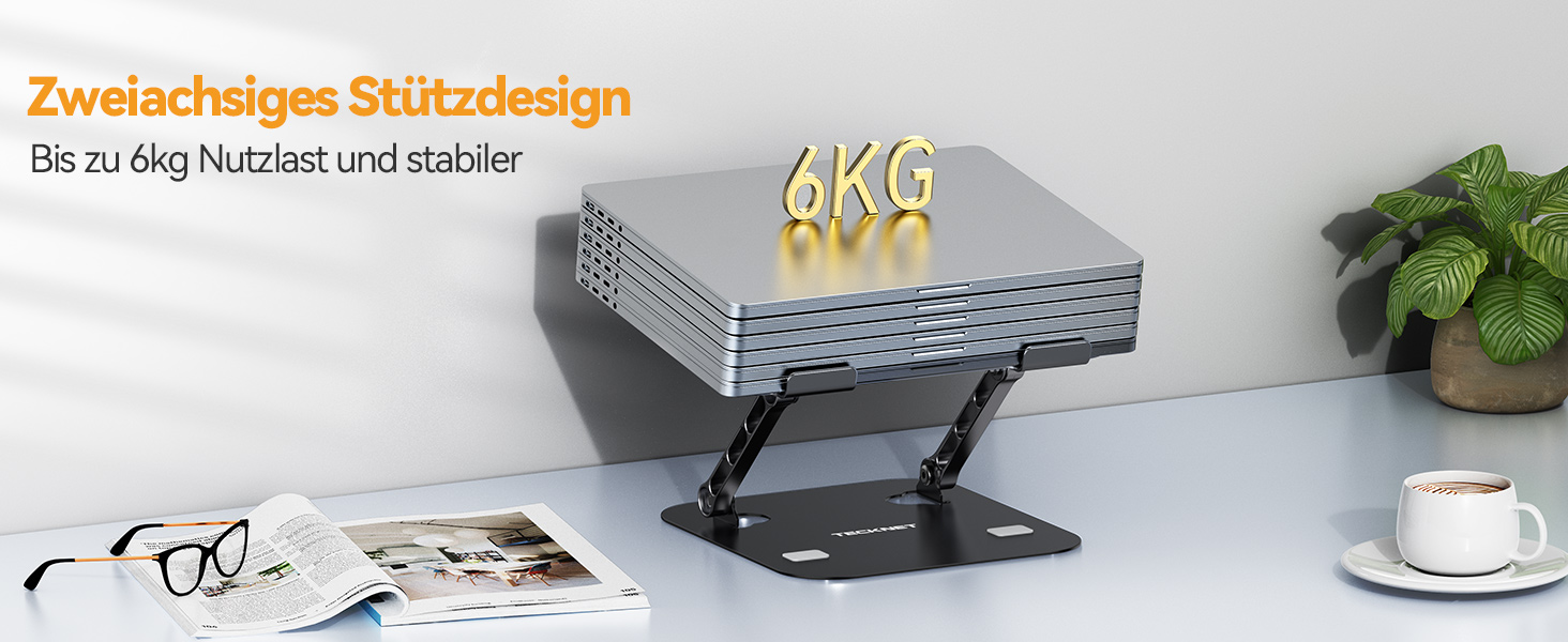 Підставка для ноутбука TECKNET, регульована по висоті, ергономічна, складна, портативна, з вентиляцією, сумісна з ноутбуками та планшетами 11-17.3 дюймів (чорна)