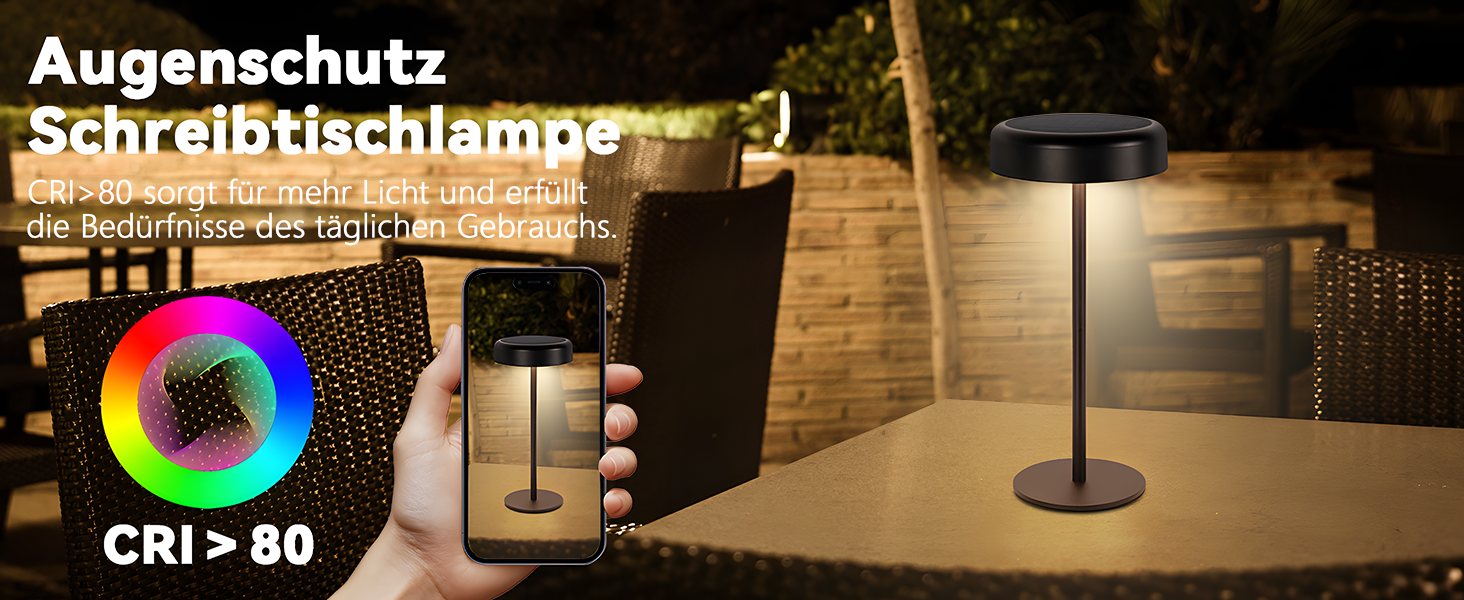 Настільна лампа на сонячній батареї з акумулятором LED, 2 шт. Чорна - Бездротова, сенсорна, димована, USB зарядка, IP44 для дому та вулиці