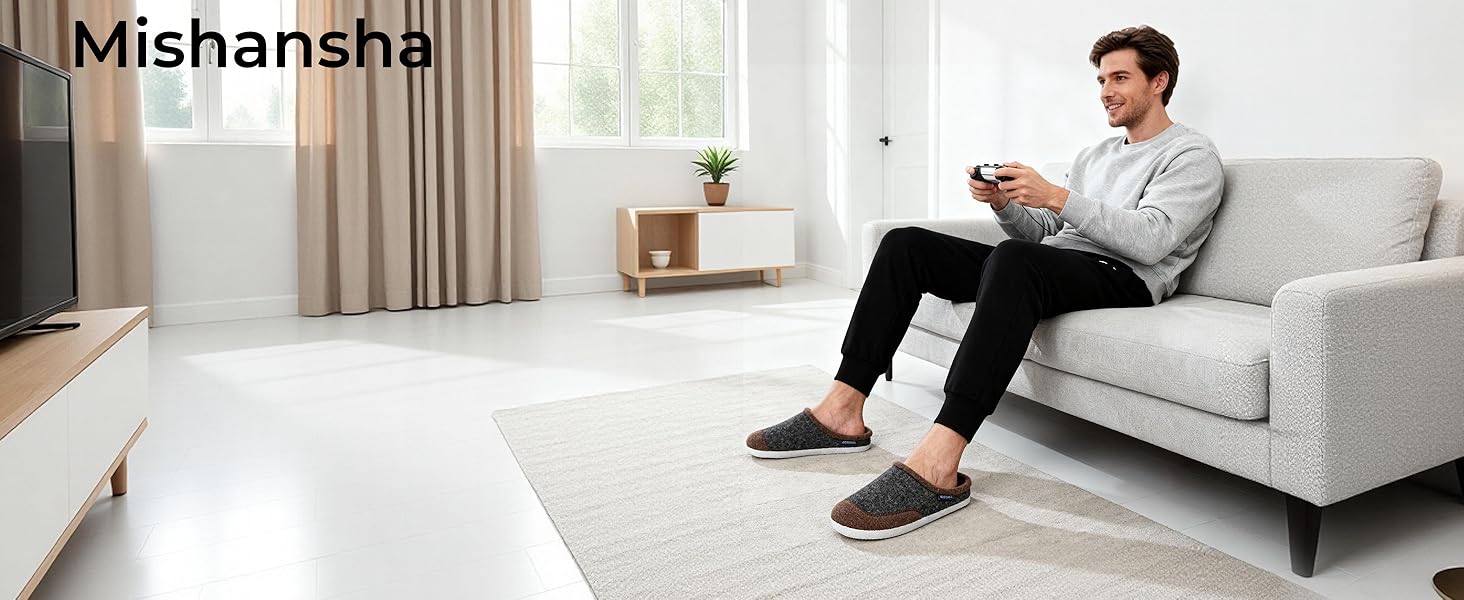 Тапочки домовими з фетру Mishansha для жінок та чоловіків, зимові, зручні, чорні, розмір 36-48