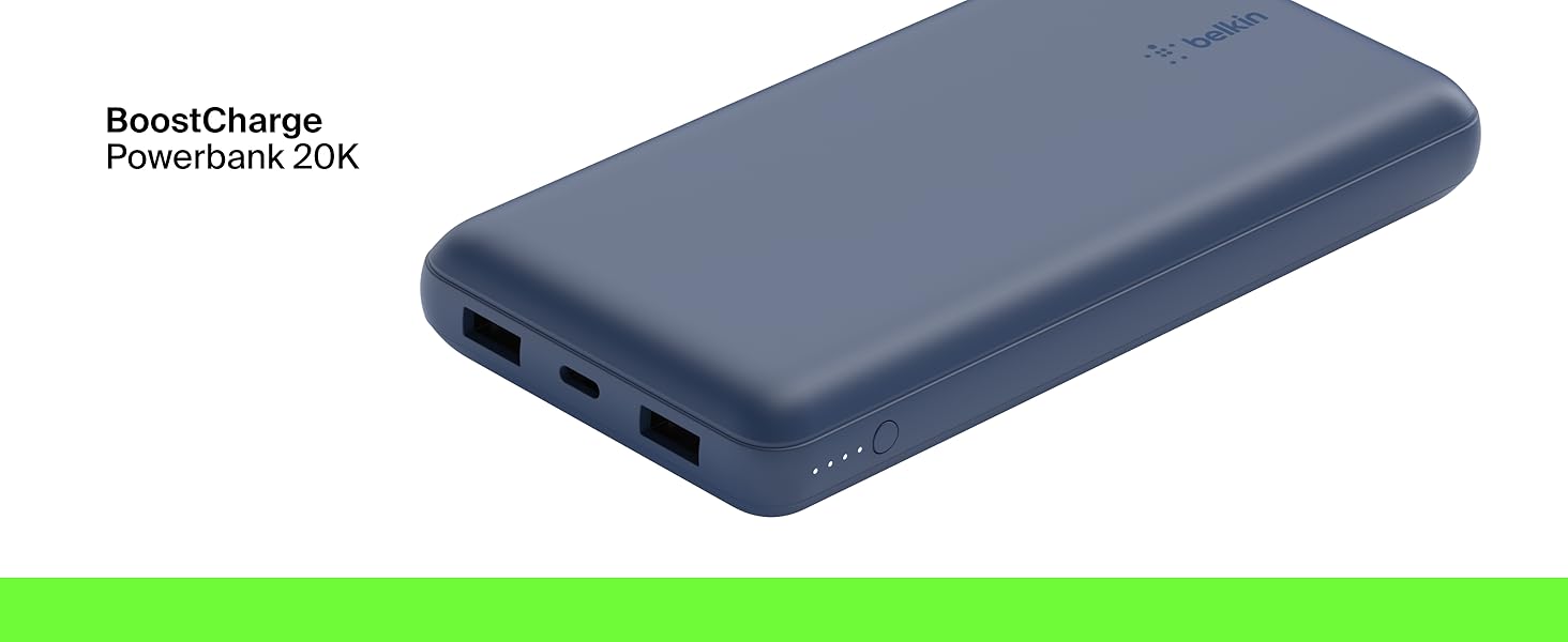 Powerbank Belkin 20000mAh з USB-C та USB-A, 20K, блакитний - для iPhone, Galaxy, Pixel, iPad, AirPods та інші пристрої