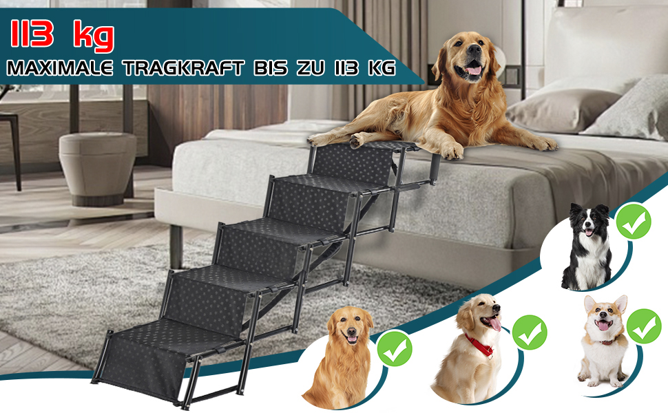 Сходинка для собак OUUTMEE: 4-ступенева, складана, з антиковзким покриттям, для маленьких та великих собак до 80 кг, підходить для авто та SUV