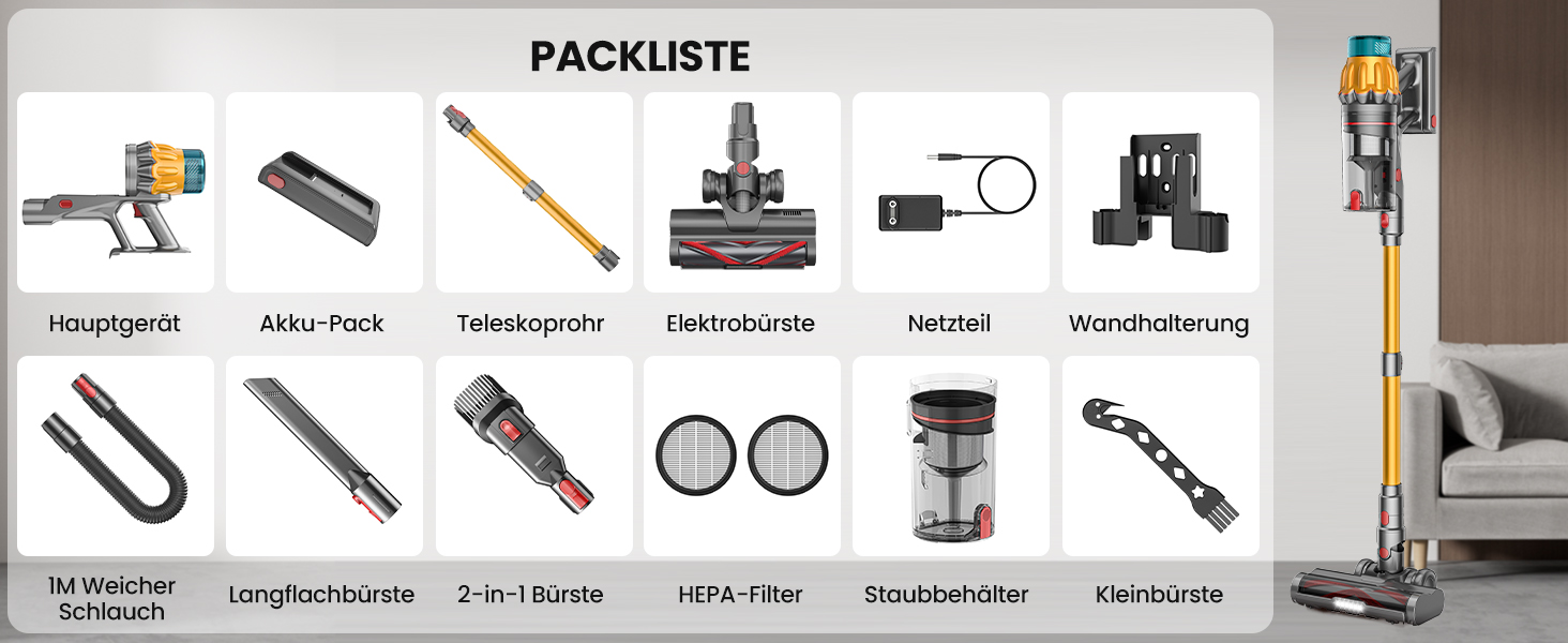 Акумуляторний пилосос SICBCGB 48000Pa/550W/70 хвилин, 2.0L з HD-дисплеєм, антизаплутана щітка, док-станція, самостійна підставка, 11-шарова фільтрація для шерсті тварин та авто, золотий колір