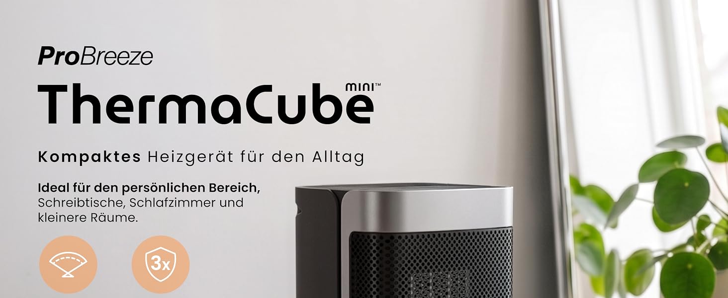 Керамічний тепловентилятор-товпіль Pro Breeze ThermaCube Plus 2200W з термостатом, дистанційним керуванням та Eco-режимом, обертання 65°, захист від перекидання