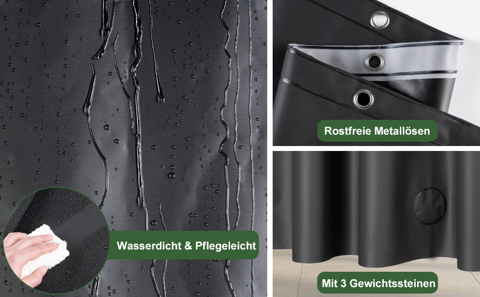 Прозорий душовий завіс AooHome 180x200 см з магнітами, антигрибковий, водонепроникний, з 12 кільцями, шестикутний малюнок, для ванни/душової кабіни (Чорний)