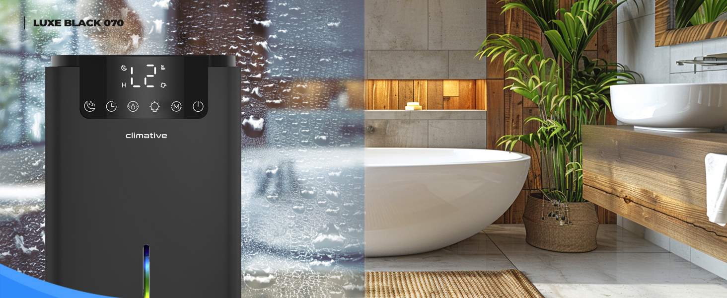 Електричний осушувач повітря Climative ION 12L/24h з Wi-Fi та очищувачем повітря для дому, квартири, ванної кімнати. Захист від вологи та плісняви до 20 м². Чорний Luxe 070