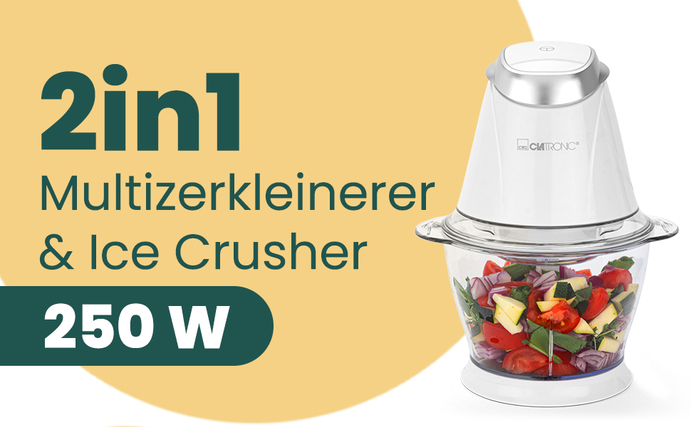 Електричний дрібник Clatronic MZ 3579: 250W, нержавіюча сталь, 1л, подрібнення льоду, білий