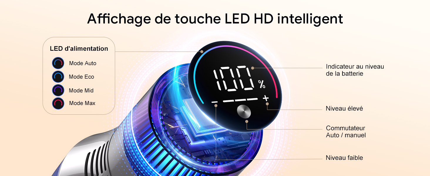 Бездротовий пилосос REBANIC S18 Max з дисплеєм, 600 Вт, 75 хвилин роботи, 58000 Па, об'єм контейнера 2 л, для твердих підлог, килимів, шерсті тварин, блакитний