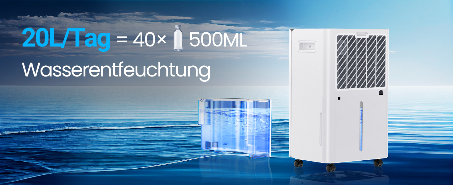 Електричний осушувач повітря 20л/день з датчиком вологості та LED дисплеєм, таймером, 3 режими, для спальні, офісу, підвалу, безперервна подача, білий