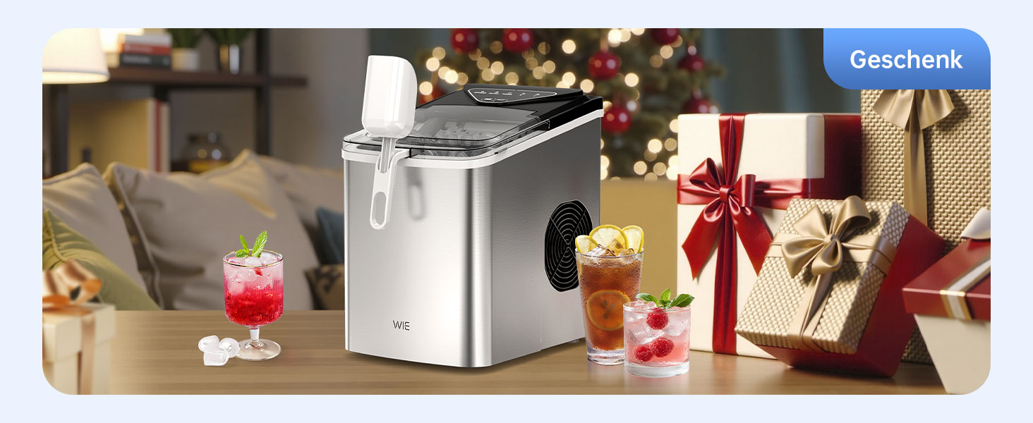 Машина для приготування льоду WIE 1.3L, 9 кубиків за 6 хвилин, тиха, самоочисна, для кухні, офісу, бару, вечірки (срібляста)