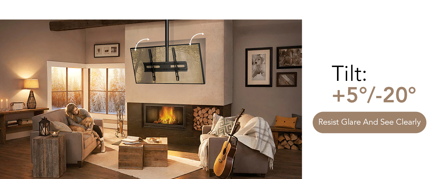 Adjustable TV Ceiling Mount for LED, LCD, OLED, and Plasma TVs - 26-65 Inch, 50kg Capacity, 400x400mm VESA, Black (AX11TB01)