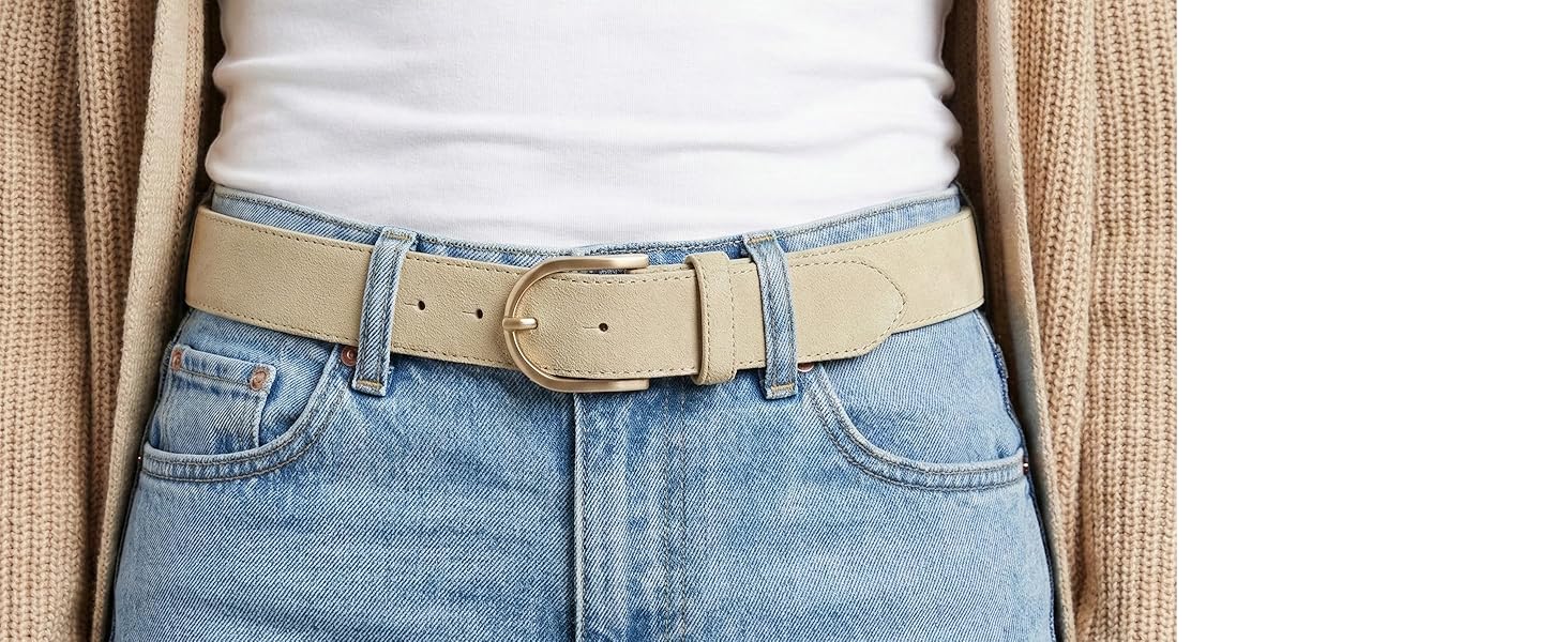 Жіночий ремінь Beltinger з велюру 3.5 см, бежевий з золотою пряжкою 90 см