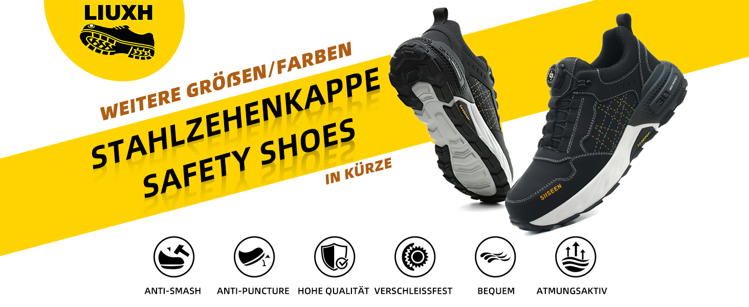 Черевики робочі чоловічі з металевим носком, легкі, дихаючі та міцні, з Clickers та захистом від проколів, неслизька підошва – взуття для професій та будівництва, 44 EU, чорний