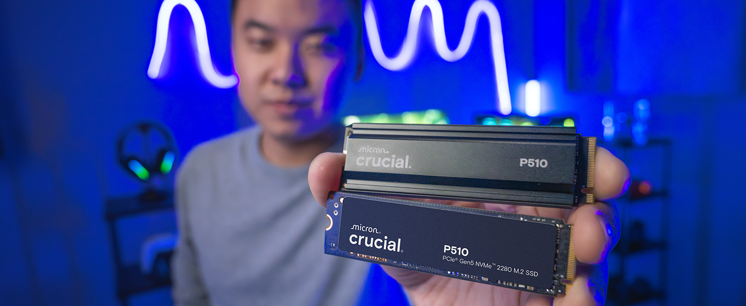 SSD Crucial P510 1TB M.2 NVMe PCIe 5.0 Gen5 з радіатором, 11000 МБ/с читання, 9500 МБ/с запис, для ПК та PS5, TLC NAND, внутрішній накопичувач