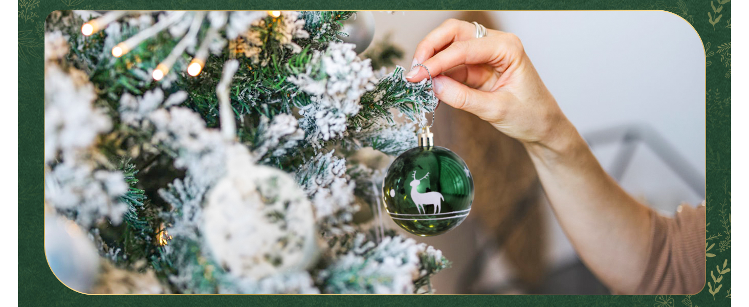 Набір ялинкових прикрас SOLEDI® 128 шт. Преміум якість, пластикові кулі білого кольору з зіркою, міцні та безпечні, набір прикрас з гачками, кольорові ялинкові кулі, багаторазовий декор на Різдво (зелений)