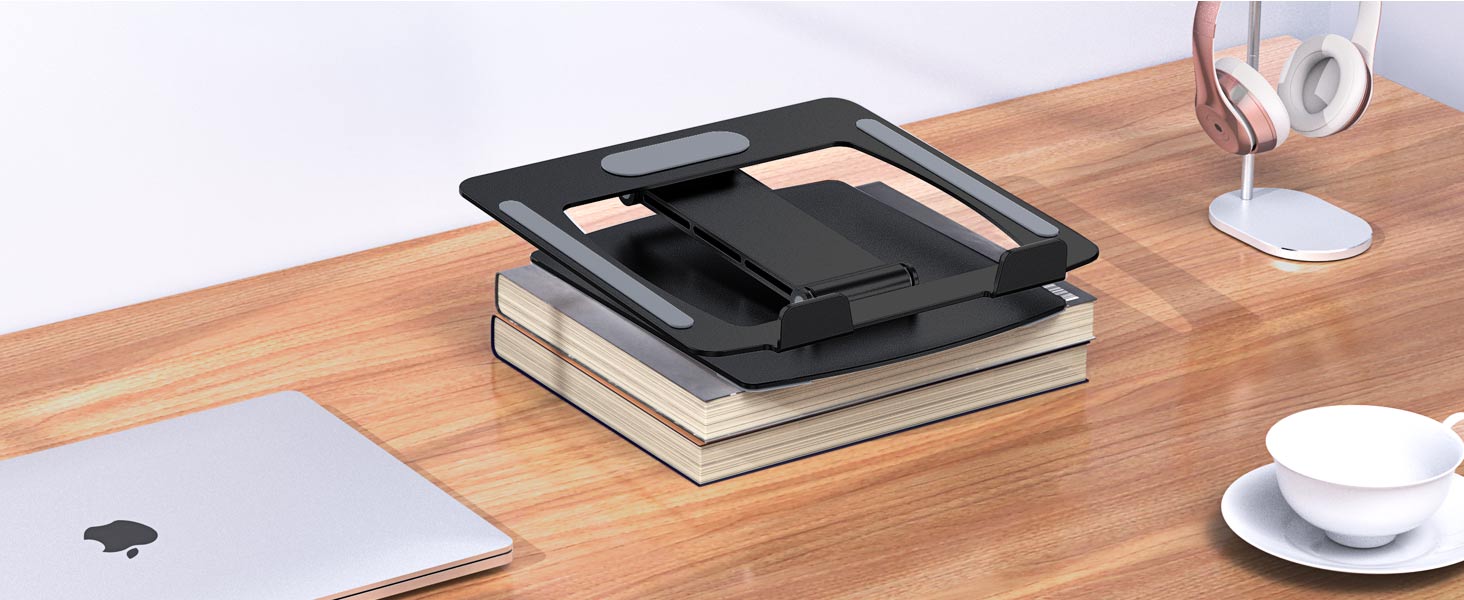 Підставка для ноутбука Glangeh, регульована по висоті, ергономічна, портативна, для столу, складна, з алюмінію, сумісна з MacBook Air Pro (10–16 дюймів), чорна