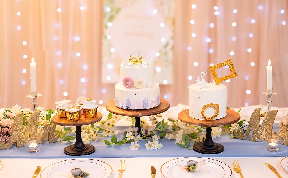 Дзеркальна підставка для тортів NUPTIO, 3 шт: дерев'яна, для весілля, дня народження, дитячого свята, кексів, чаювання. Чорний колір.