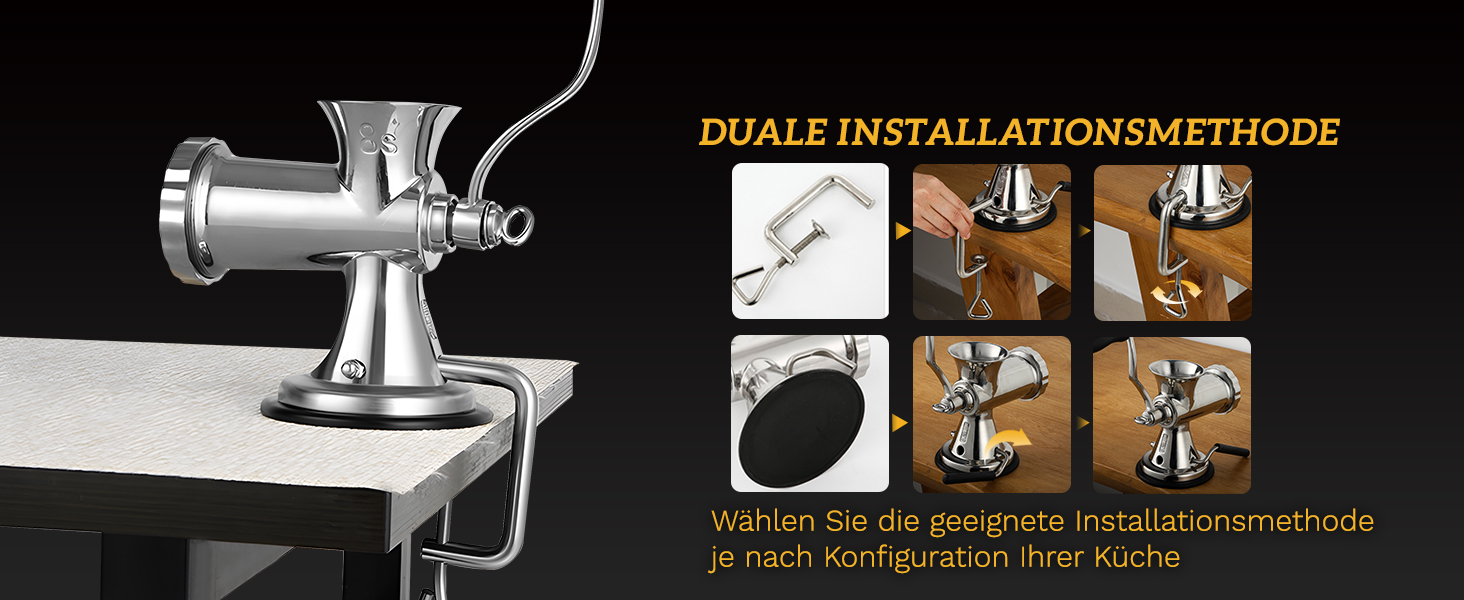 М'ясорубка ручна Hanchen з нержавіючої сталі з присоскою, насадка для ковбас, 2 диски, подрібнювач овочів - професійна