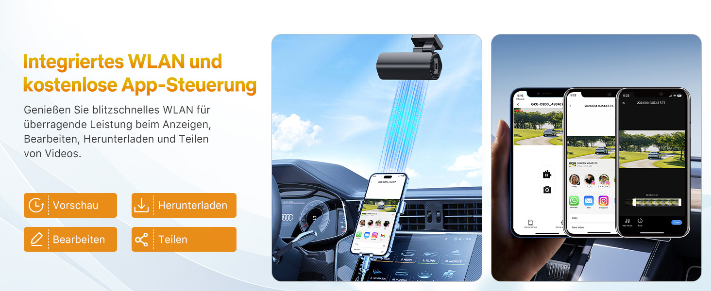 Відеореєстратор GKU 4K Auto з Wi-Fi, 170° кут огляду, Нічне бачення, WDR, 24H паркування, G-сенсор, в комплекті SD-карта 64GB, Чорний